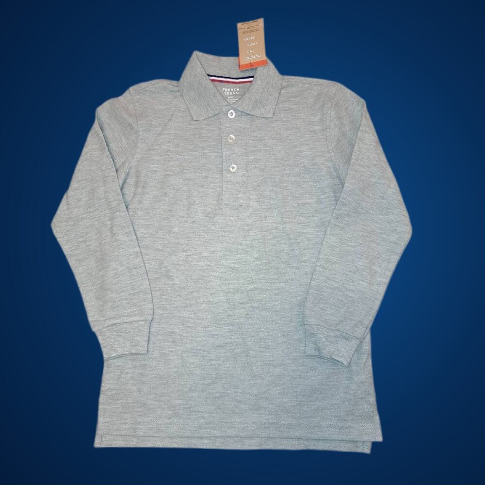 French Toast Boys Long Sleeve Polo Shirt Gray Size 8 Medium